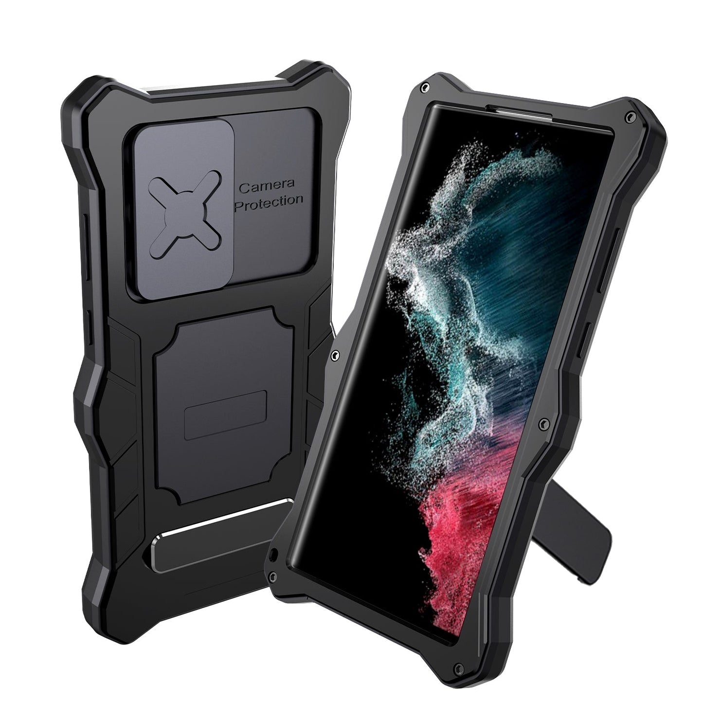 Luxury Samsung S22 Ultra Milit?ry Case Impact Resistant Bumper Galaxy S22 Plus Metal Silicone Slide Camera Lens Pretection Cover Phone Kickstand