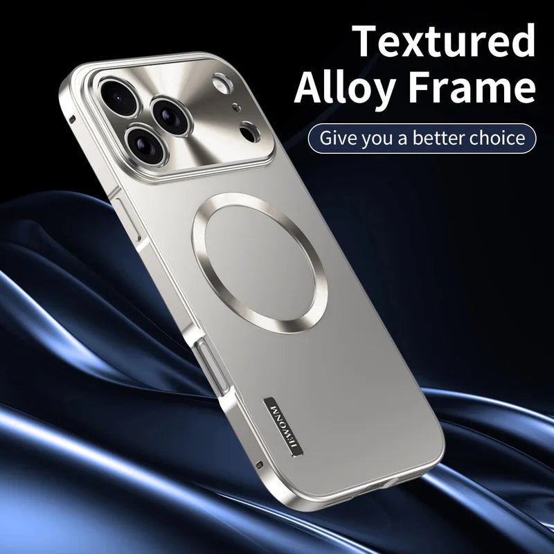 All Aluminum Metal Case for iPhone 17 Pro max Frame Magnetic Suction PC Frosted Backplate Phone Cover  Shockproof Ultra-Thin	
