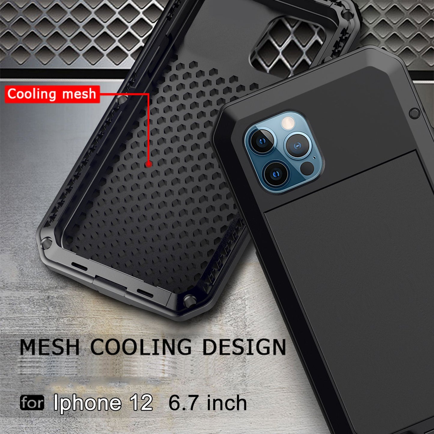 Luxury Doom Armor Case iphone 12 Pro Max Shockproof Dustproof Metal Aluminum Gorilla Glass 360 Full Body Cover Screws