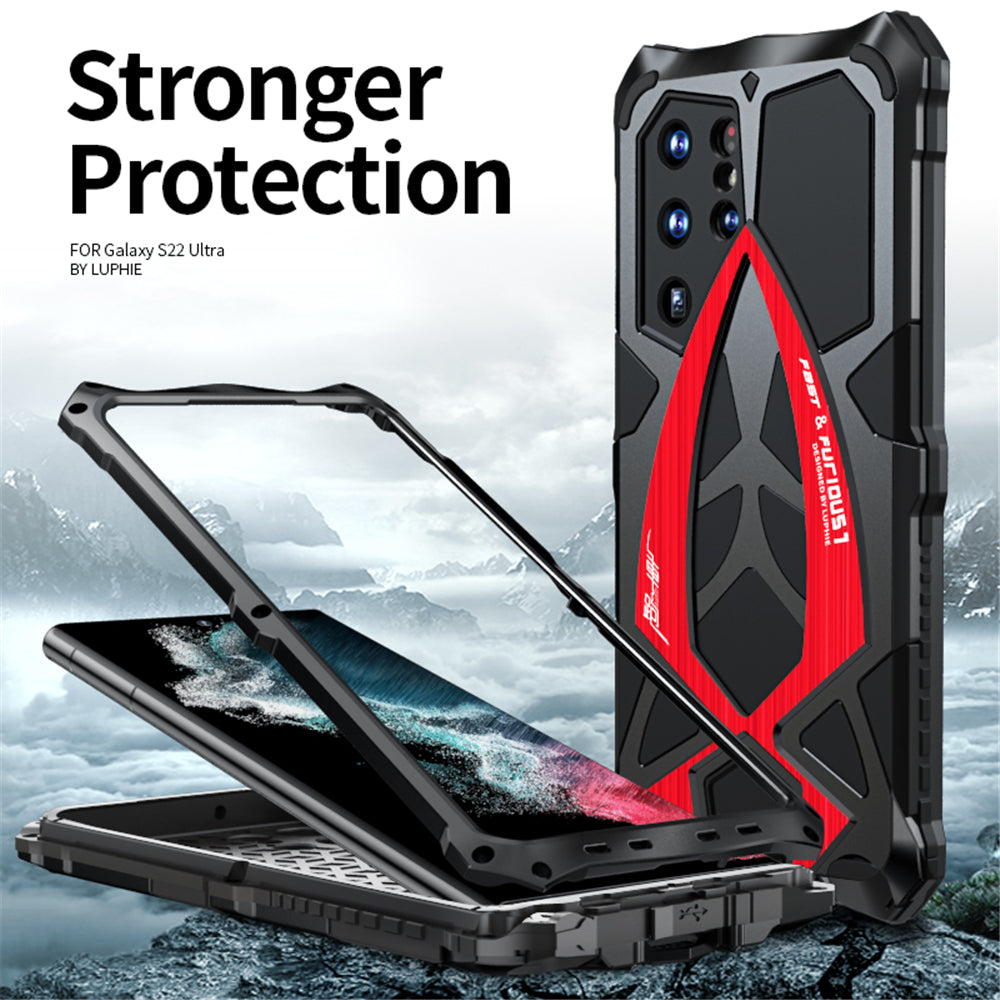 Cooles Samsung Galaxy S22 Ultra H¨¹lle Rennauto Schwerlast Robuste Abdeckung Metall R¨¹stung Case