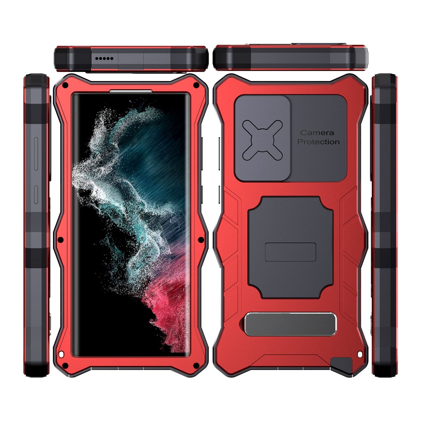 Luxury Samsung S22 Ultra Milit?ry Case Impact Resistant Bumper Galaxy S22 Plus Metal Silicone Slide Camera Lens Pretection Cover Phone Kickstand