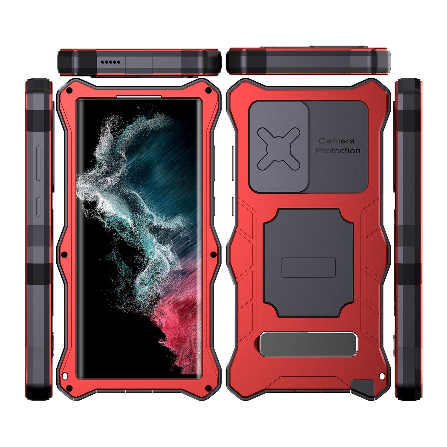 Luxury Samsung S22 Ultra Milit?ry Case Impact Resistant Bumper Galaxy S22 Plus Metal Silicone Slide Camera Lens Pretection Cover Phone Kickstand
