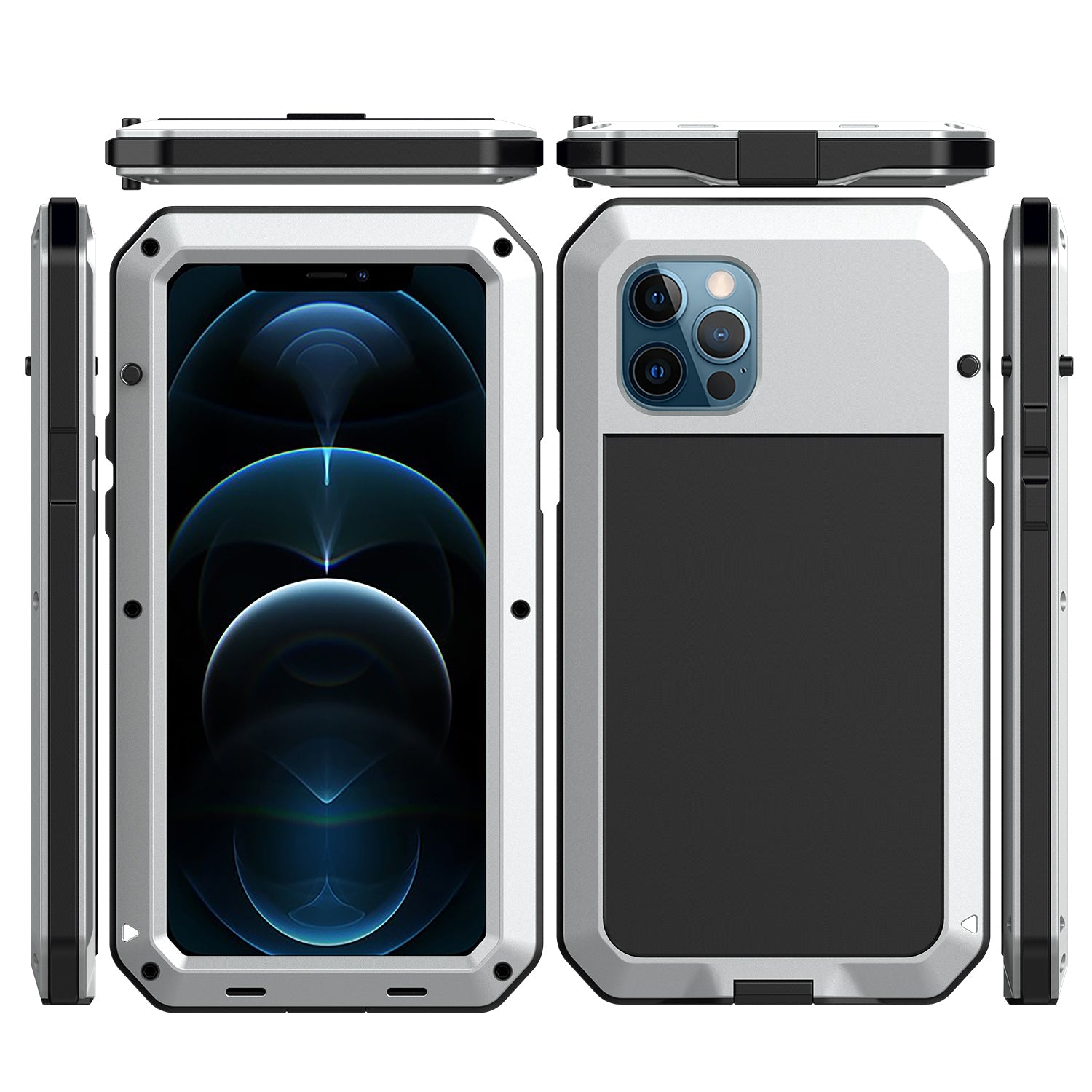 Luxury Doom Armor Case iphone 12 Pro Max Shockproof Dustproof Metal Aluminum Gorilla Glass 360 Full Body Cover Screws