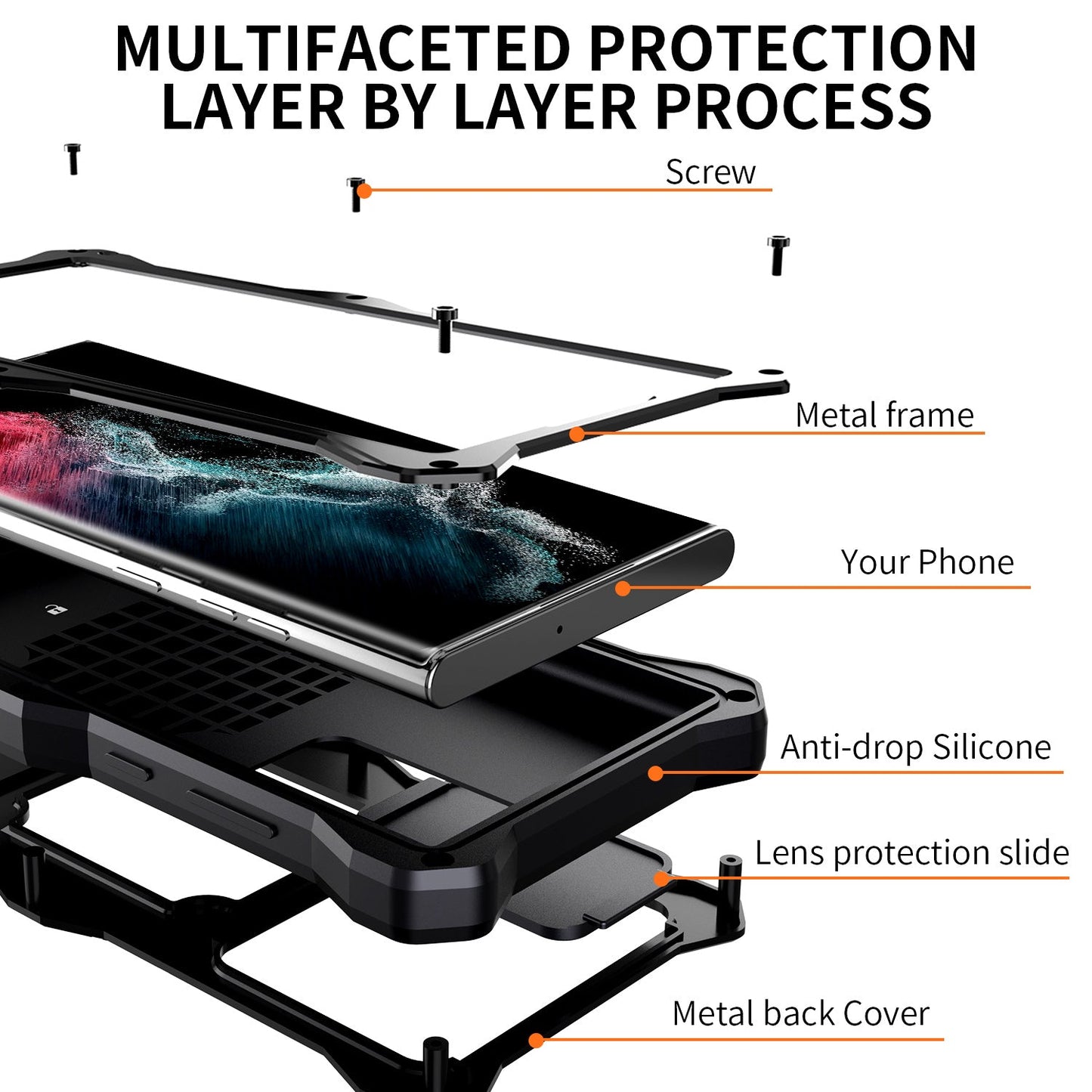 Luxury Samsung S22 Ultra Milit?ry Case Impact Resistant Bumper Galaxy S22 Plus Metal Silicone Slide Camera Lens Pretection Cover Phone Kickstand