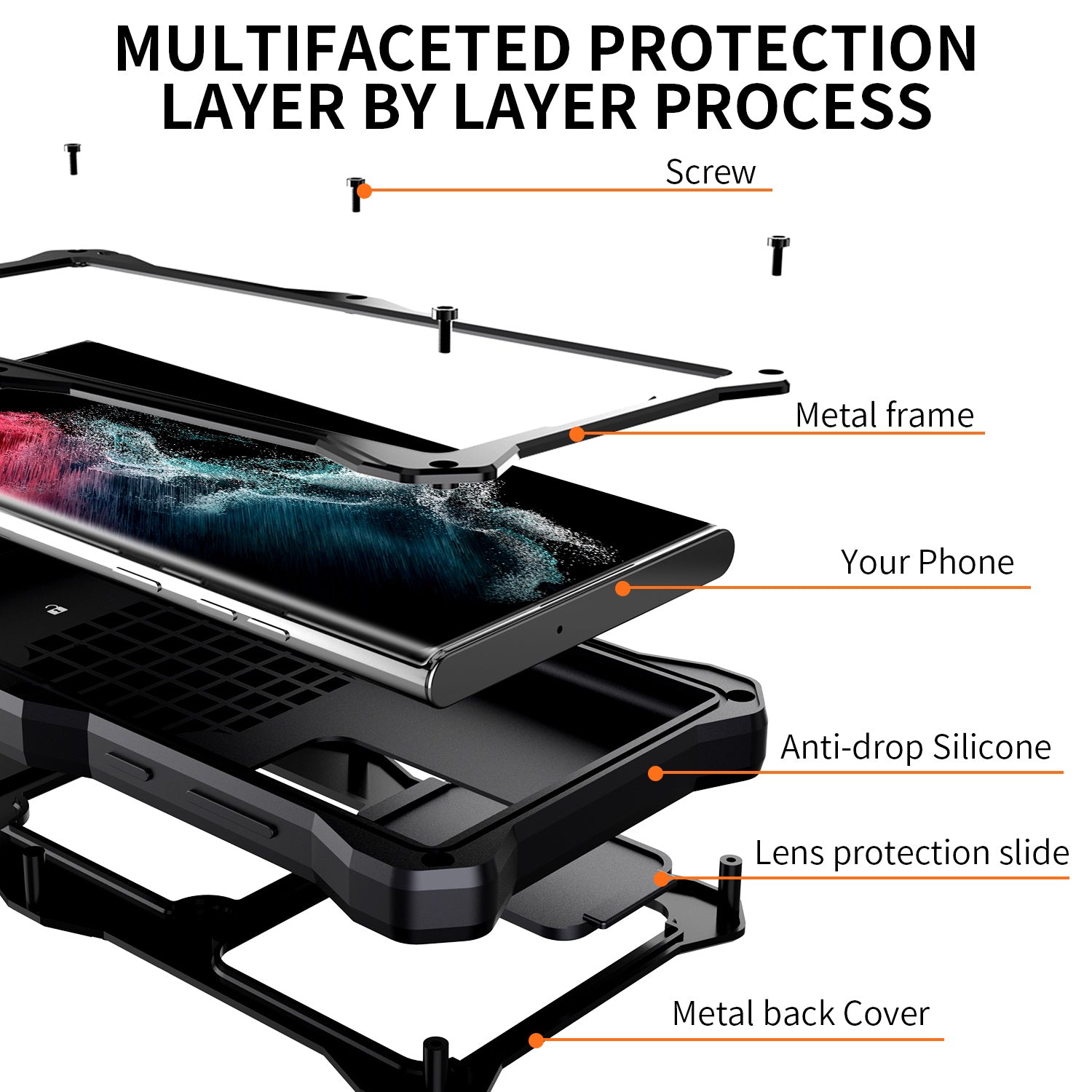 Luxury Samsung S22 Ultra Milit?ry Case Impact Resistant Bumper Galaxy S22 Plus Metal Silicone Slide Camera Lens Pretection Cover Phone Kickstand