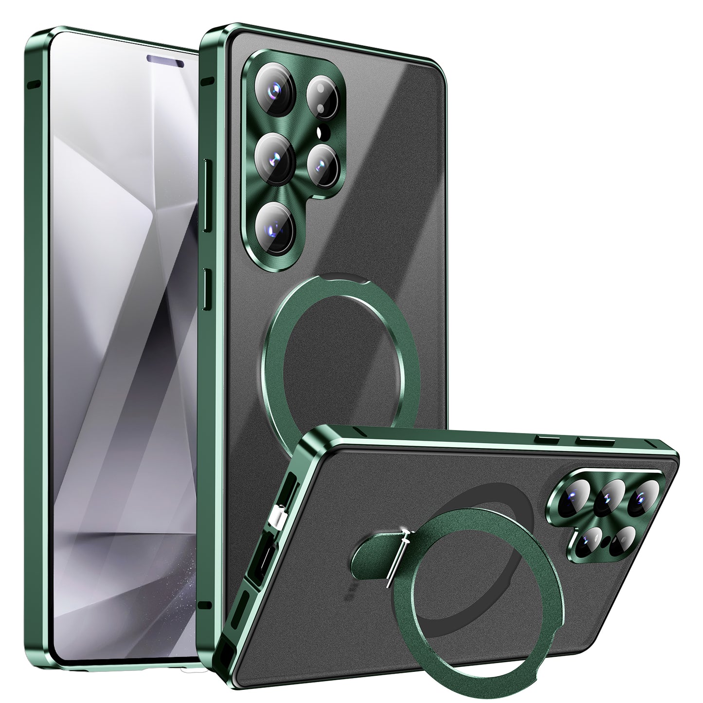 Luxuriöse Ring Holder Magnetischer Magsafe Hülle Samsung Galaxy S26 Ultra S25 S24 23 Doppelseitige Gehärtete Glas Metall Handyhülle Objektivschutz 360 Grad Schutzhülle