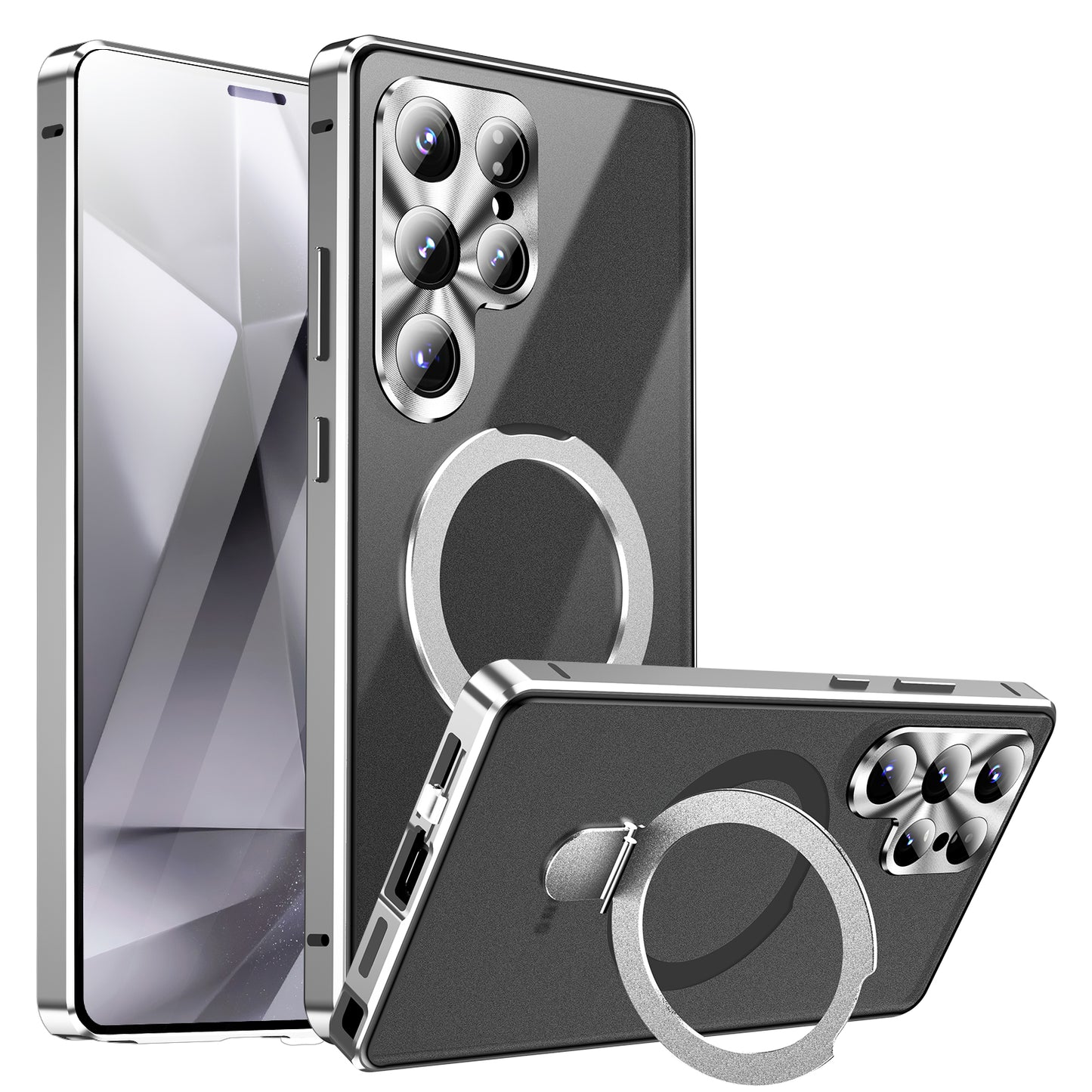 Luxuriöse Ring Holder Magnetischer Magsafe Hülle Samsung Galaxy S26 Ultra S25 S24 23 Doppelseitige Gehärtete Glas Metall Handyhülle Objektivschutz 360 Grad Schutzhülle
