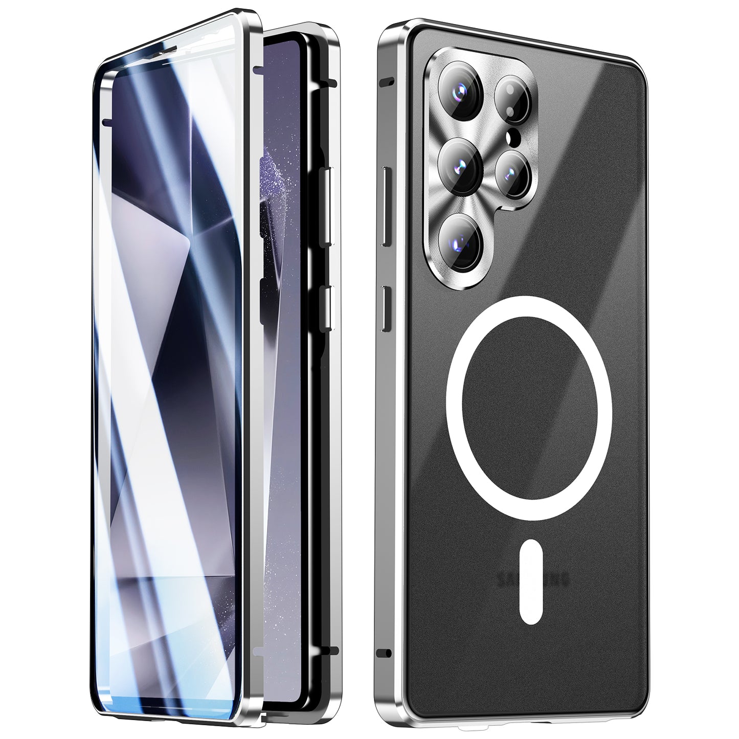 Luxuriöse Magnetischer Magsafe Hülle Samsung Galaxy S26 Ultra Doppelseitige Gehärtete Glas Metall Hülle für S25 Plus S24 23 Objektivschutz 360 Grad Schutzhülle
