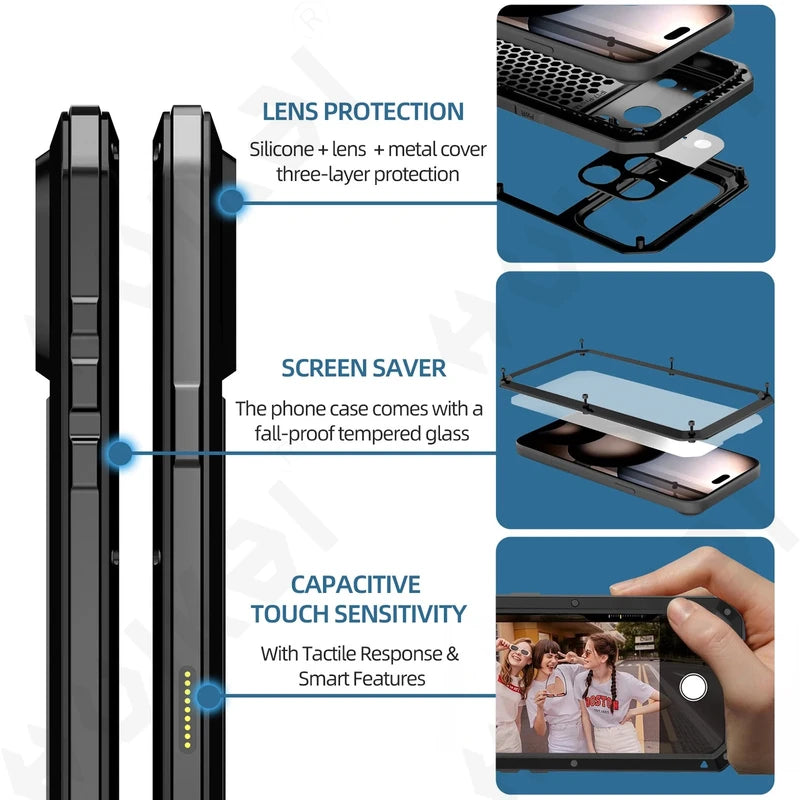 Heavy Duty Case for iPhone 17 Pro Max 16 15 14 Metal Armour Cover 360 Full Body Shockproof Protective Outdoor	