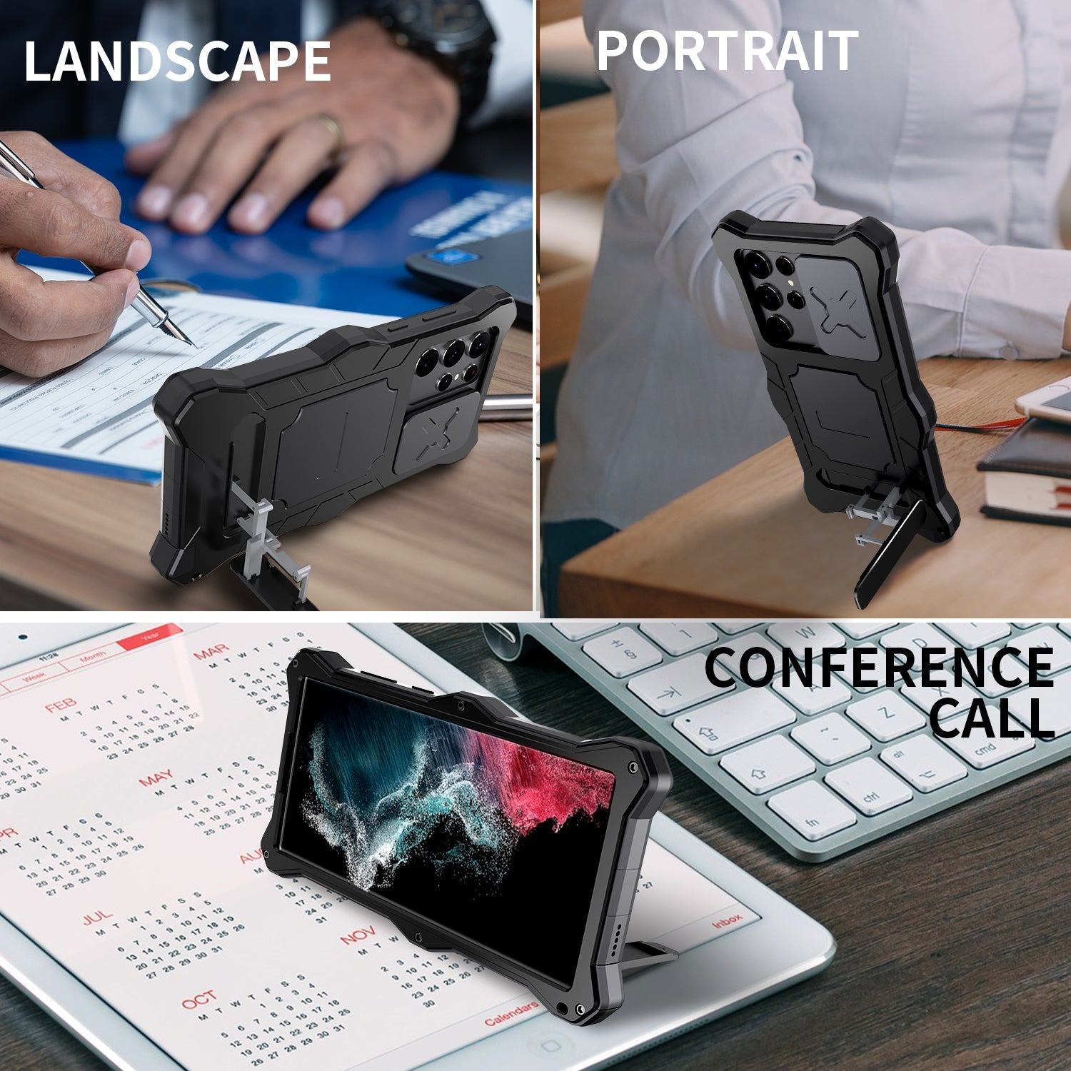 Luxury Samsung S22 Ultra Milit?ry Case Impact Resistant Bumper Galaxy S22 Plus Metal Silicone Slide Camera Lens Pretection Cover Phone Kickstand