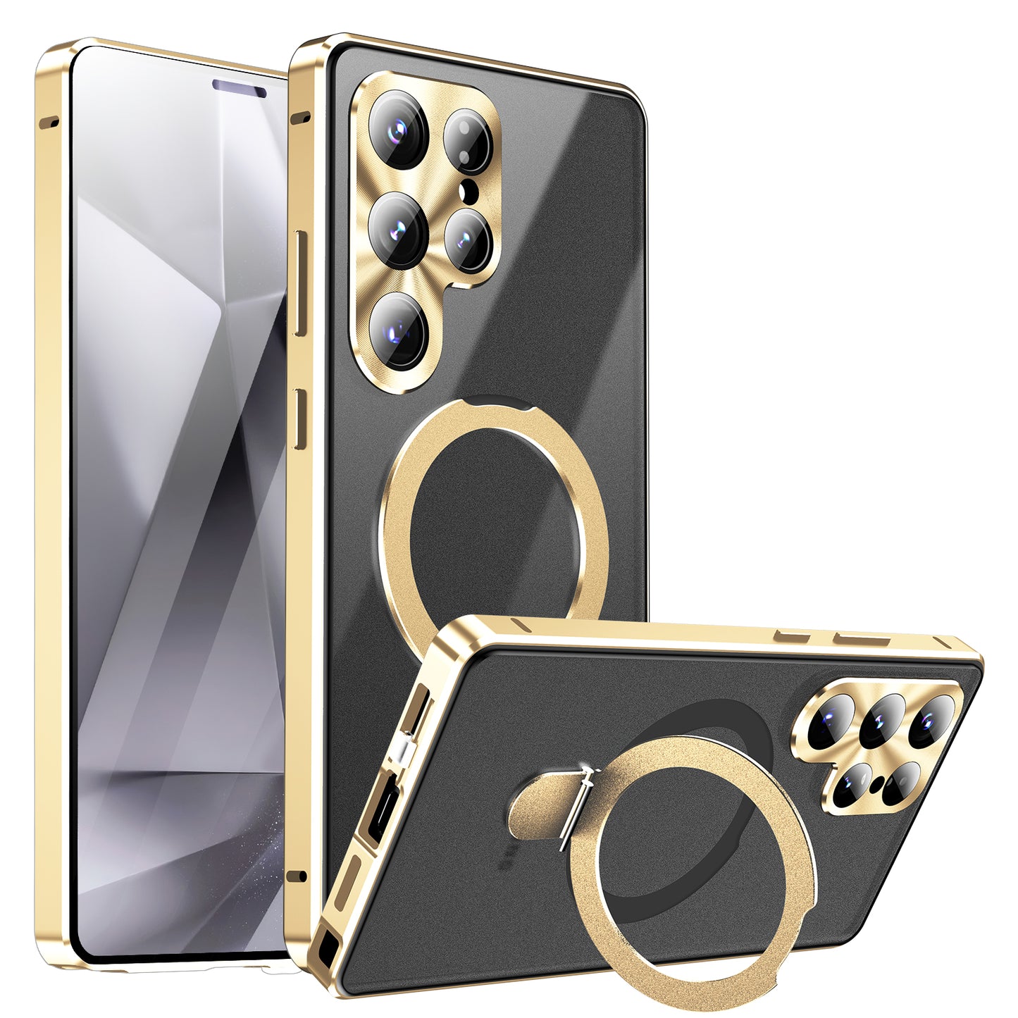 Luxuriöse Ring Holder Magnetischer Magsafe Hülle Samsung Galaxy S26 Ultra S25 S24 23 Doppelseitige Gehärtete Glas Metall Handyhülle Objektivschutz 360 Grad Schutzhülle