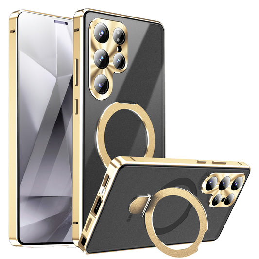 Luxuriöse Ring Holder Magnetischer Magsafe Hülle Samsung Galaxy S26 Ultra S25 S24 23 Doppelseitige Gehärtete Glas Metall Handyhülle Objektivschutz 360 Grad Schutzhülle