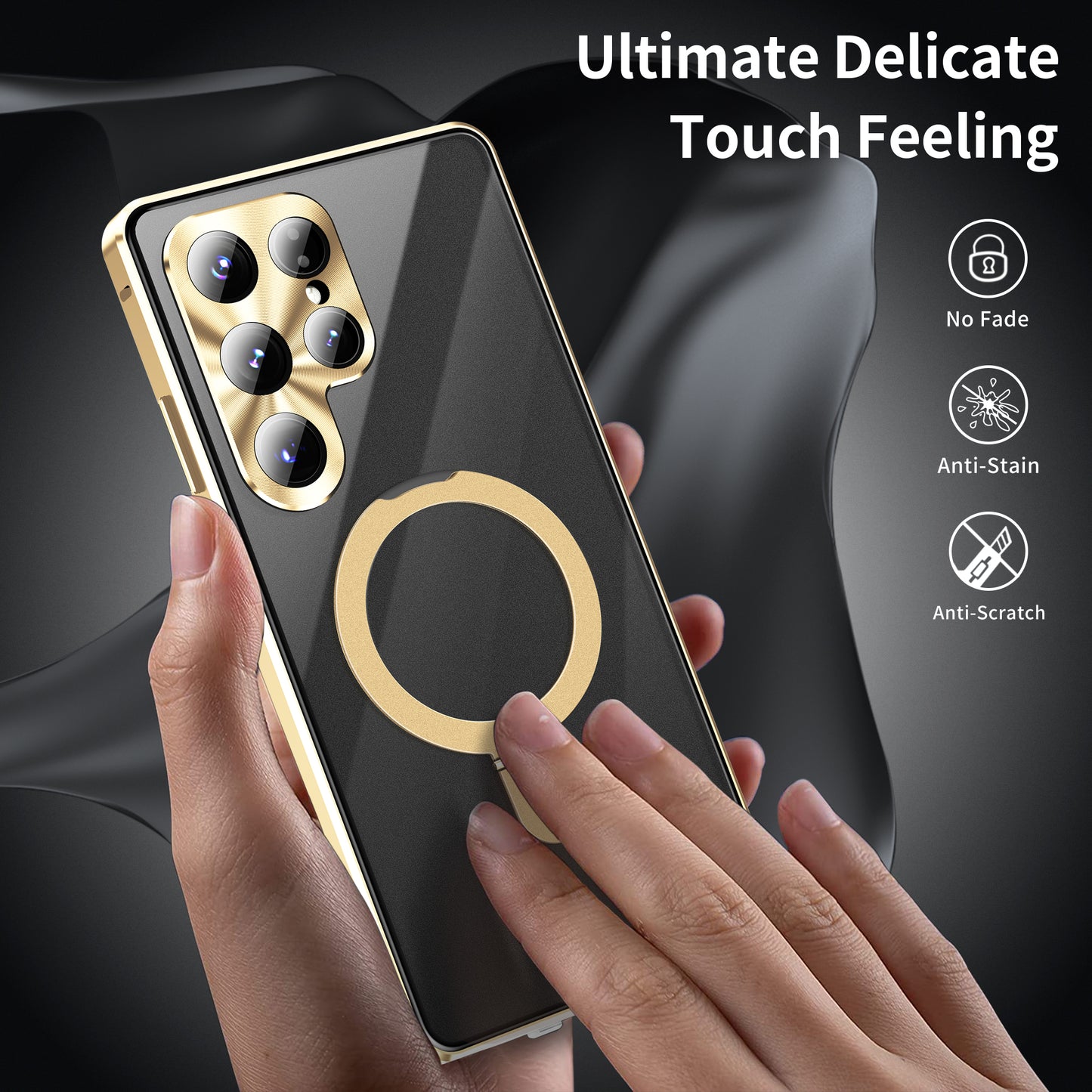Luxuriöse Ring Holder Magnetischer Magsafe Hülle Samsung Galaxy S26 Ultra S25 S24 23 Doppelseitige Gehärtete Glas Metall Handyhülle Objektivschutz 360 Grad Schutzhülle