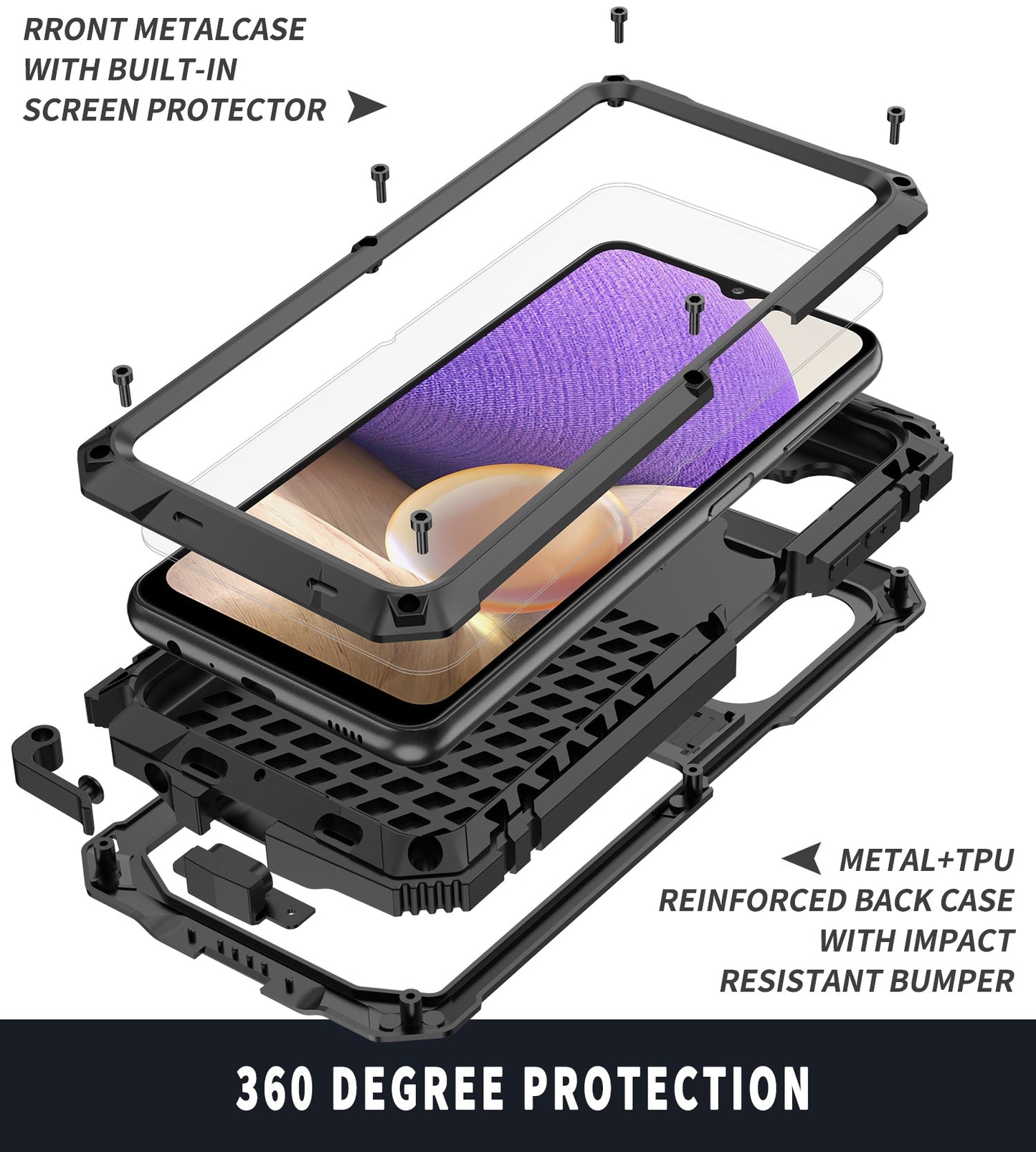 Luxus Samsung Galaxy A32 Milit?r Handyh¨¹lle 4G 5G Robuste R¨¹stung Sto?fester 360-Grad Kameraschutz Heavy Duty Case
