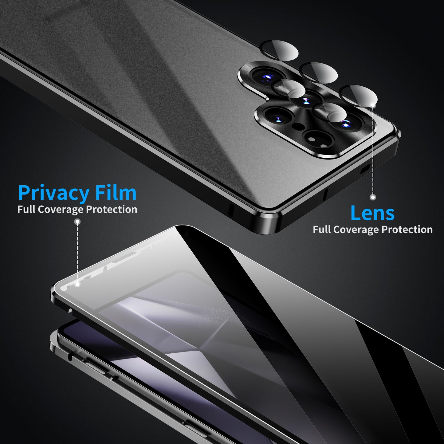 Luxuriöse Anti-peep Handyhülle Samsung Galaxy S26 Ultra S25 Plus S24 23 Doppelseitige Gehärtete Glas Hülle Metall Magnet Privatsphäre Schutzhülle Objektivschutz 360 Grad