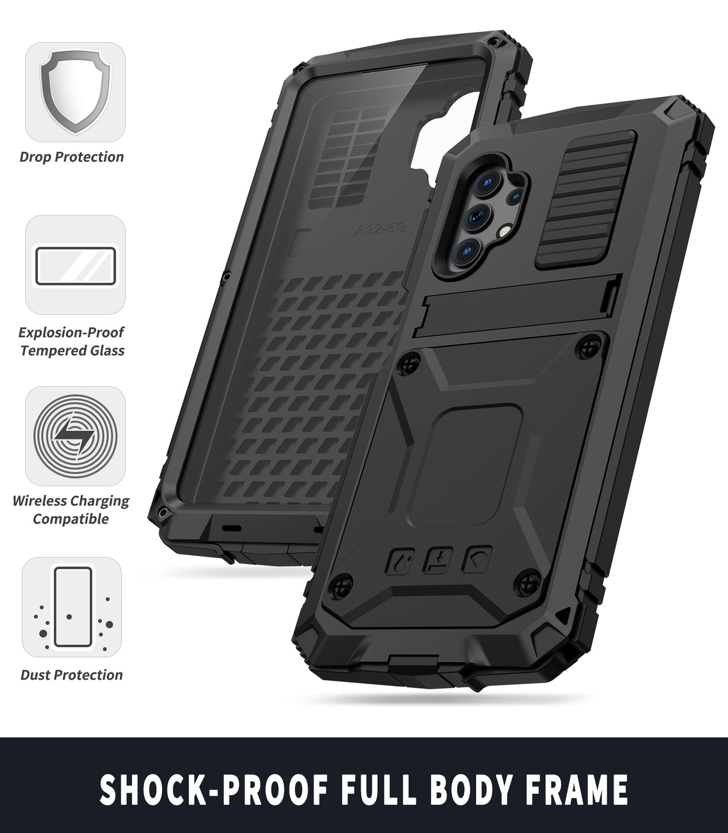 Luxus Samsung Galaxy A32 Milit?r Handyh¨¹lle 4G 5G Robuste R¨¹stung Sto?fester 360-Grad Kameraschutz Heavy Duty Case
