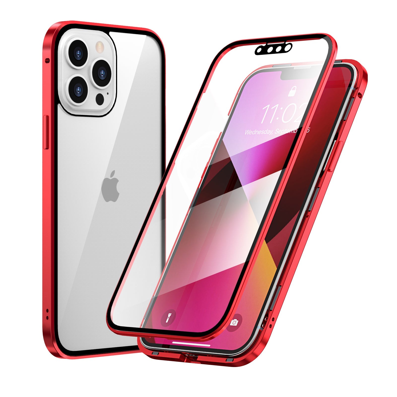 iPhone 13 Pro MAX Magnetic Adsorption Case 13 Mini High Clear Double Sided Tempered Glass Cover
