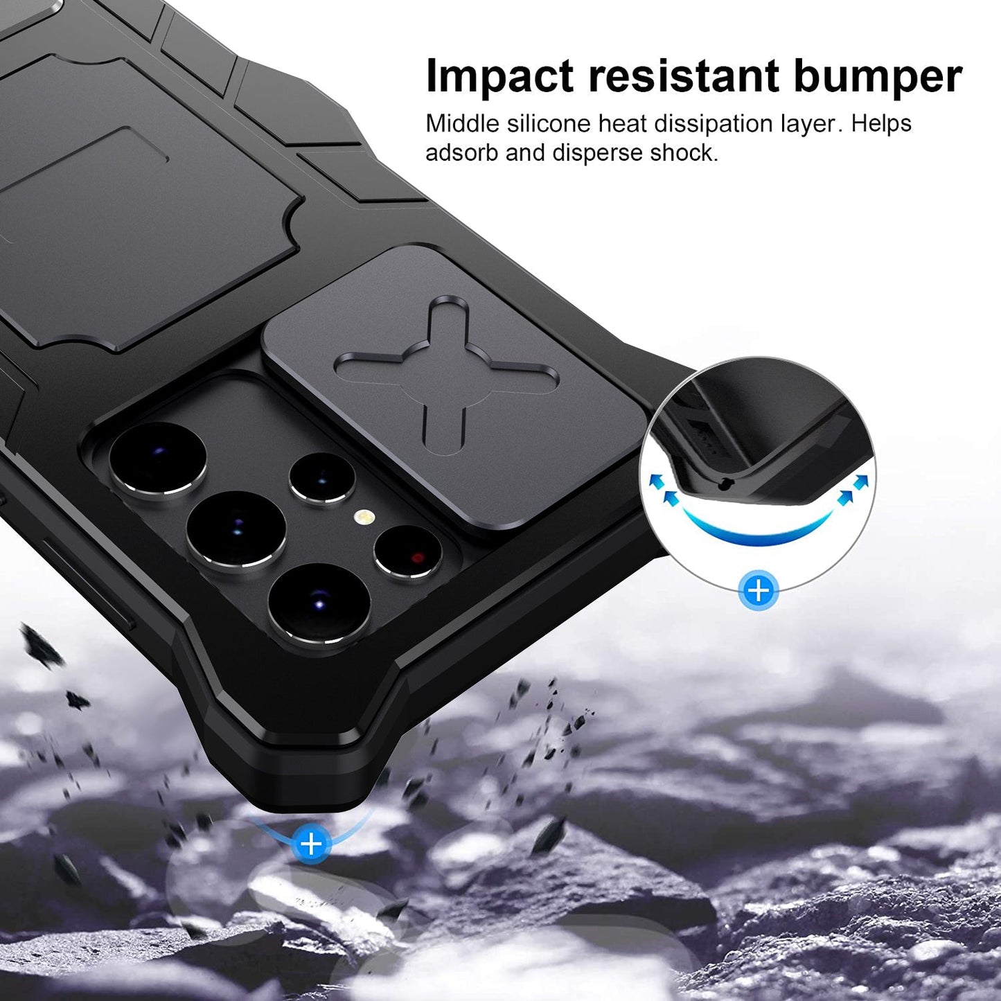 Luxury Samsung S22 Ultra Milit?ry Case Impact Resistant Bumper Galaxy S22 Plus Metal Silicone Slide Camera Lens Pretection Cover Phone Kickstand