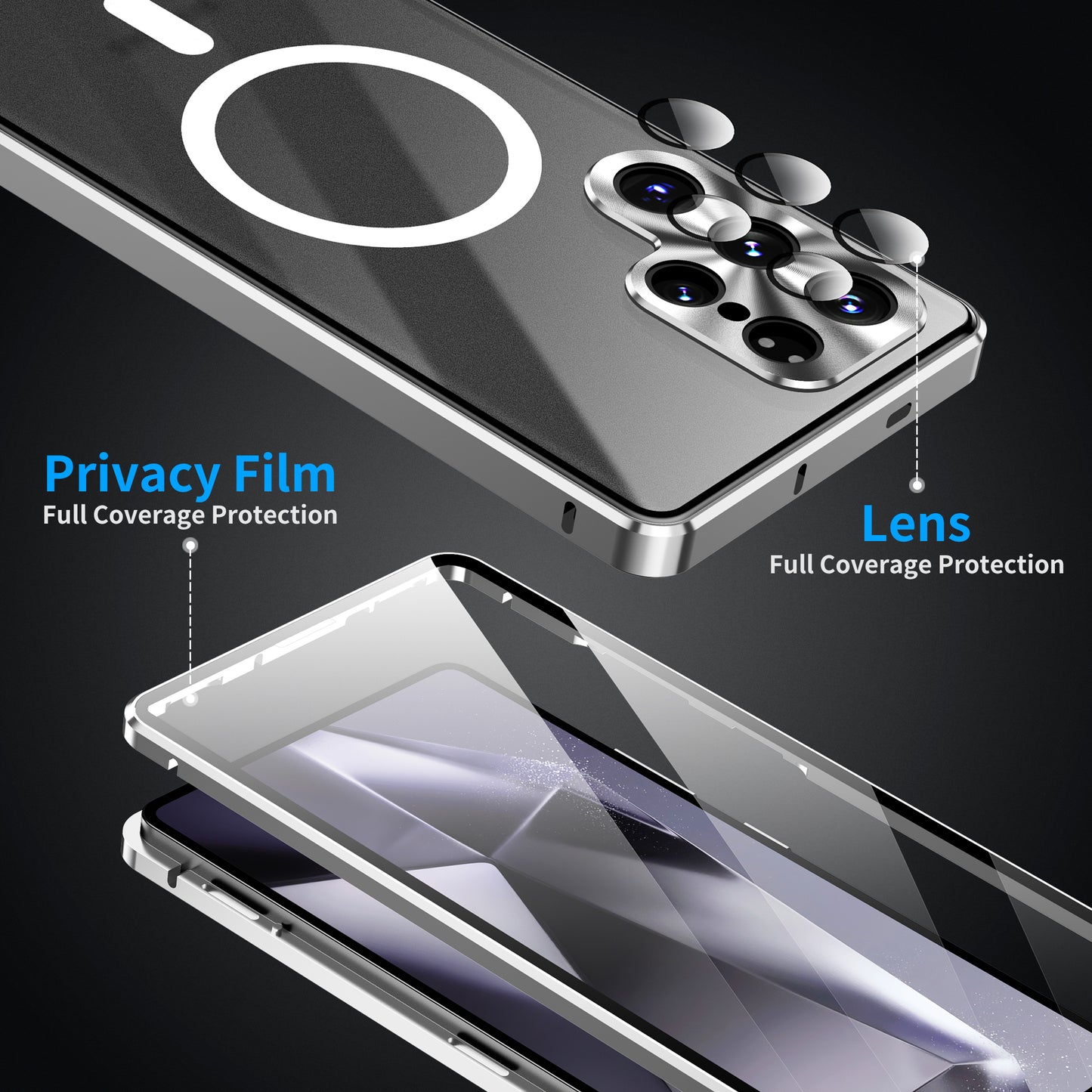 Luxuriöse Magnetischer Magsafe Hülle Samsung Galaxy S26 Ultra Doppelseitige Gehärtete Glas Metall Hülle für S25 Plus S24 23 Objektivschutz 360 Grad Schutzhülle