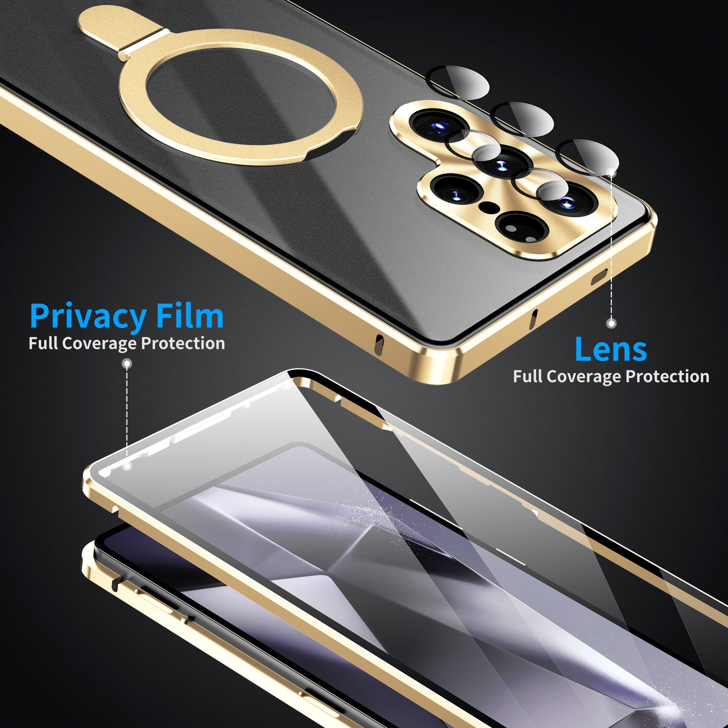 Luxuriöse Ring Holder Magnetischer Magsafe Hülle Samsung Galaxy S26 Ultra S25 S24 23 Doppelseitige Gehärtete Glas Metall Handyhülle Objektivschutz 360 Grad Schutzhülle