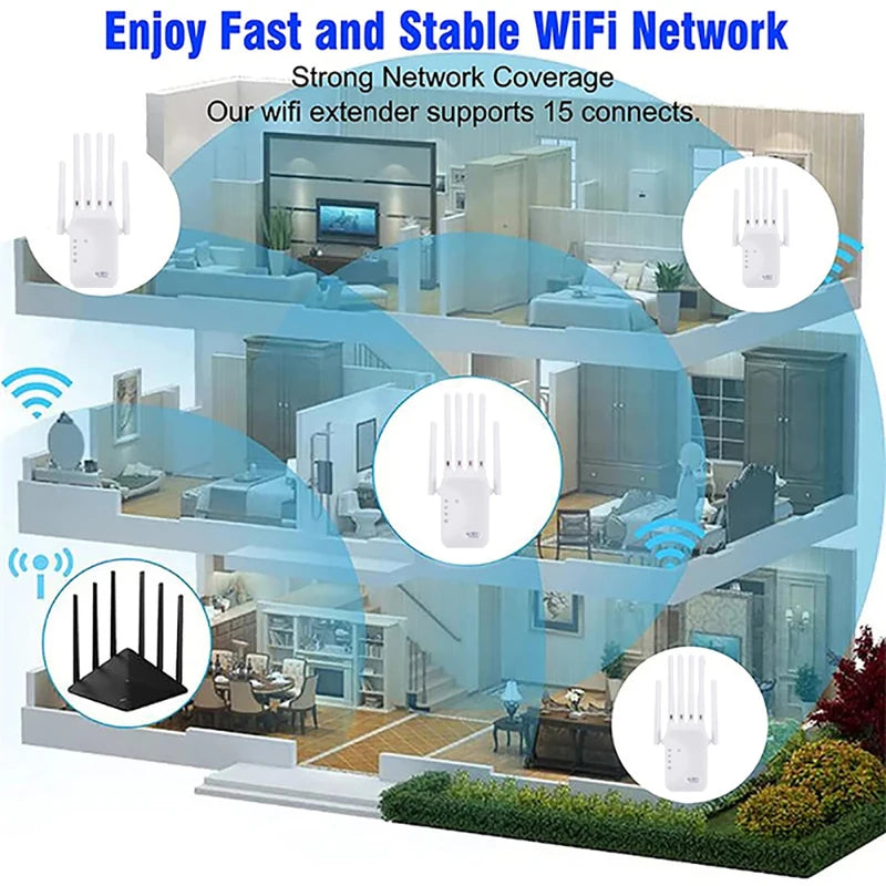 1200/300Mbps Wifi Repeater Amplifier 2.4G 5G Network Expander Range Extender WiFi Signal Booster Wireless Router-ShoptAI	
