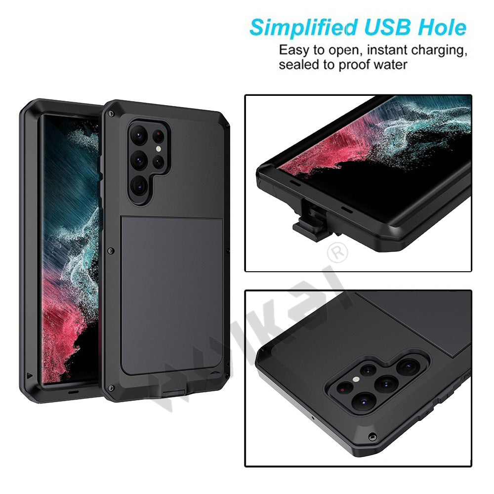 Luxury Case Samsung S22 Ultra Doom Armor Cover Outdoor Galaxy S22 Plus Shockproof Metal Aluminum 360 Full Body Bumper + Screws