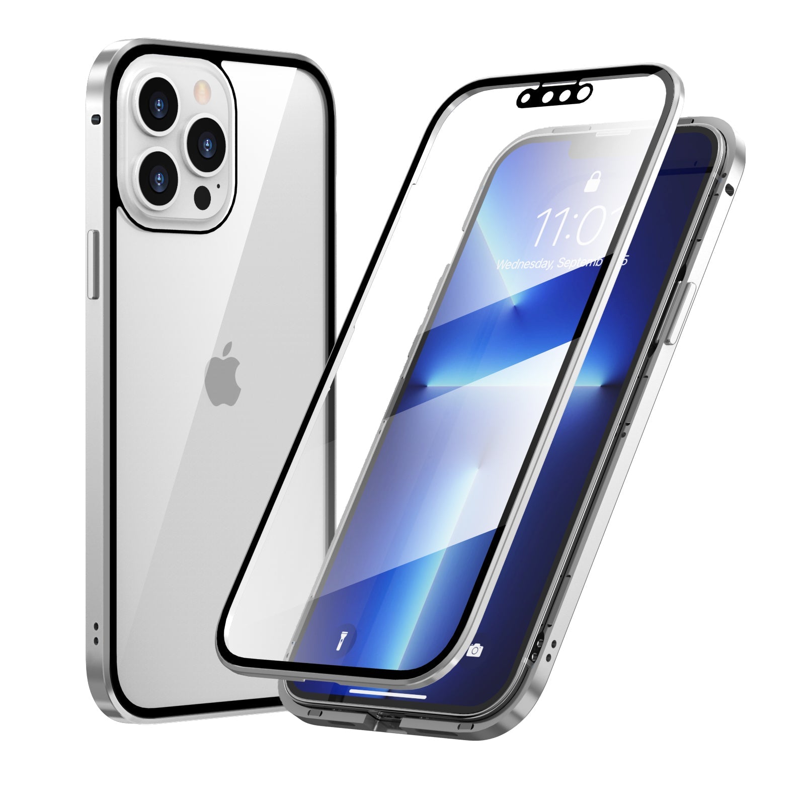 iPhone 13 Pro MAX Magnetic Adsorption Case 13 Mini High Clear Double Sided Tempered Glass Cover