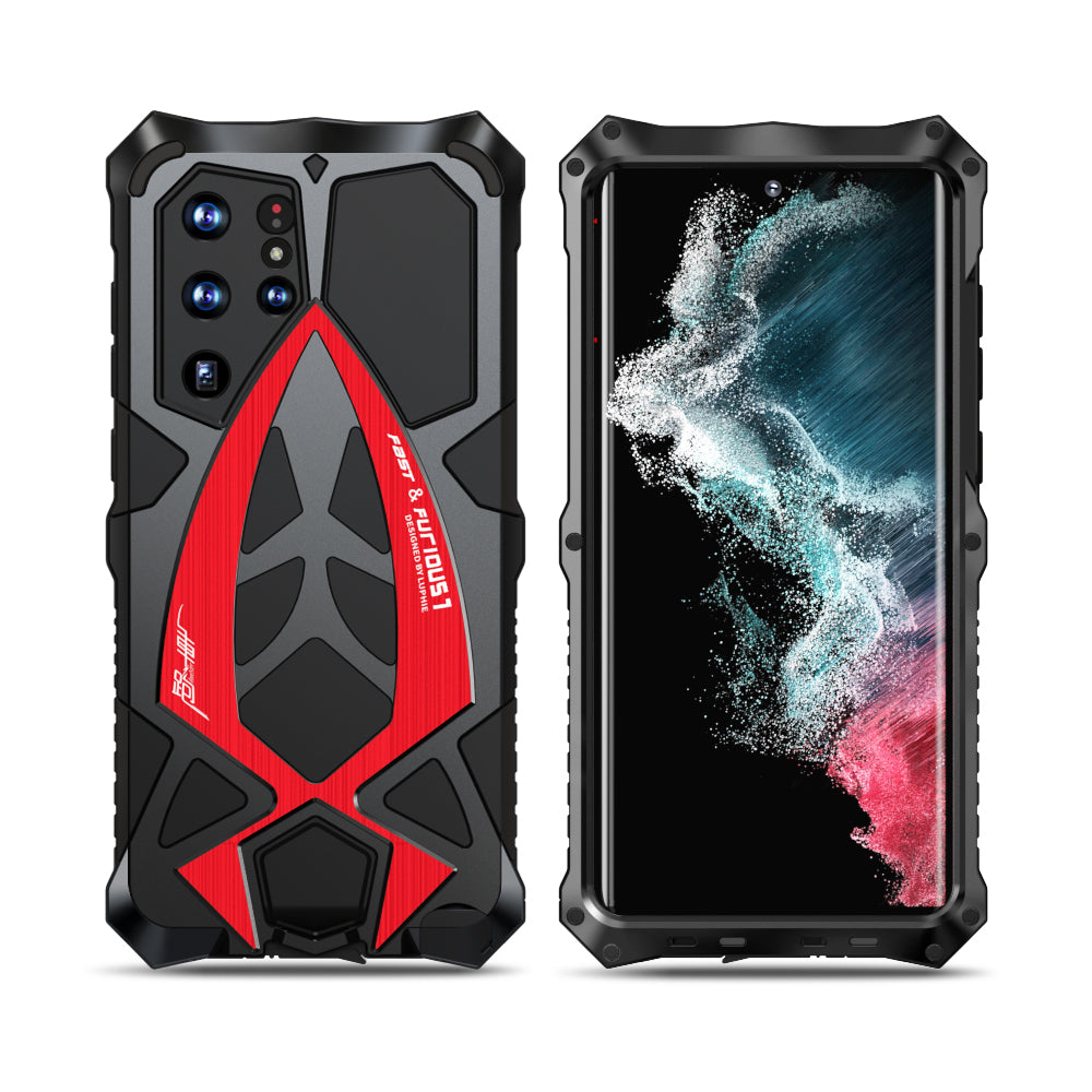 Cooles Samsung Galaxy S22 Ultra H¨¹lle Rennauto Schwerlast Robuste Abdeckung Metall R¨¹stung Case
