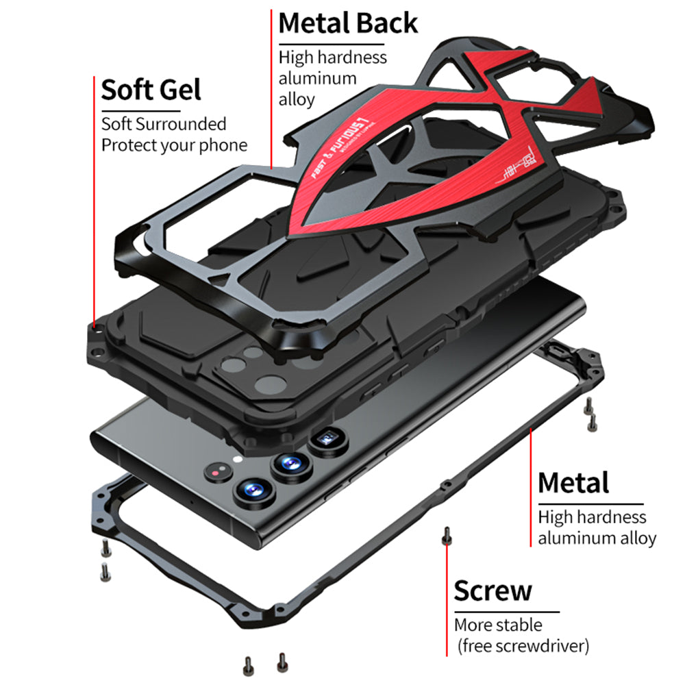 Cooles Samsung Galaxy S22 Ultra H¨¹lle Rennauto Schwerlast Robuste Abdeckung Metall R¨¹stung Case