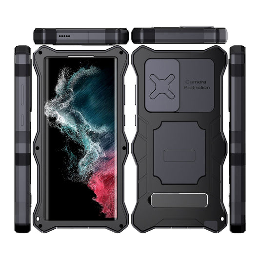 Luxury Samsung S22 Ultra Milit?ry Case Impact Resistant Bumper Galaxy S22 Plus Metal Silicone Slide Camera Lens Pretection Cover Phone Kickstand