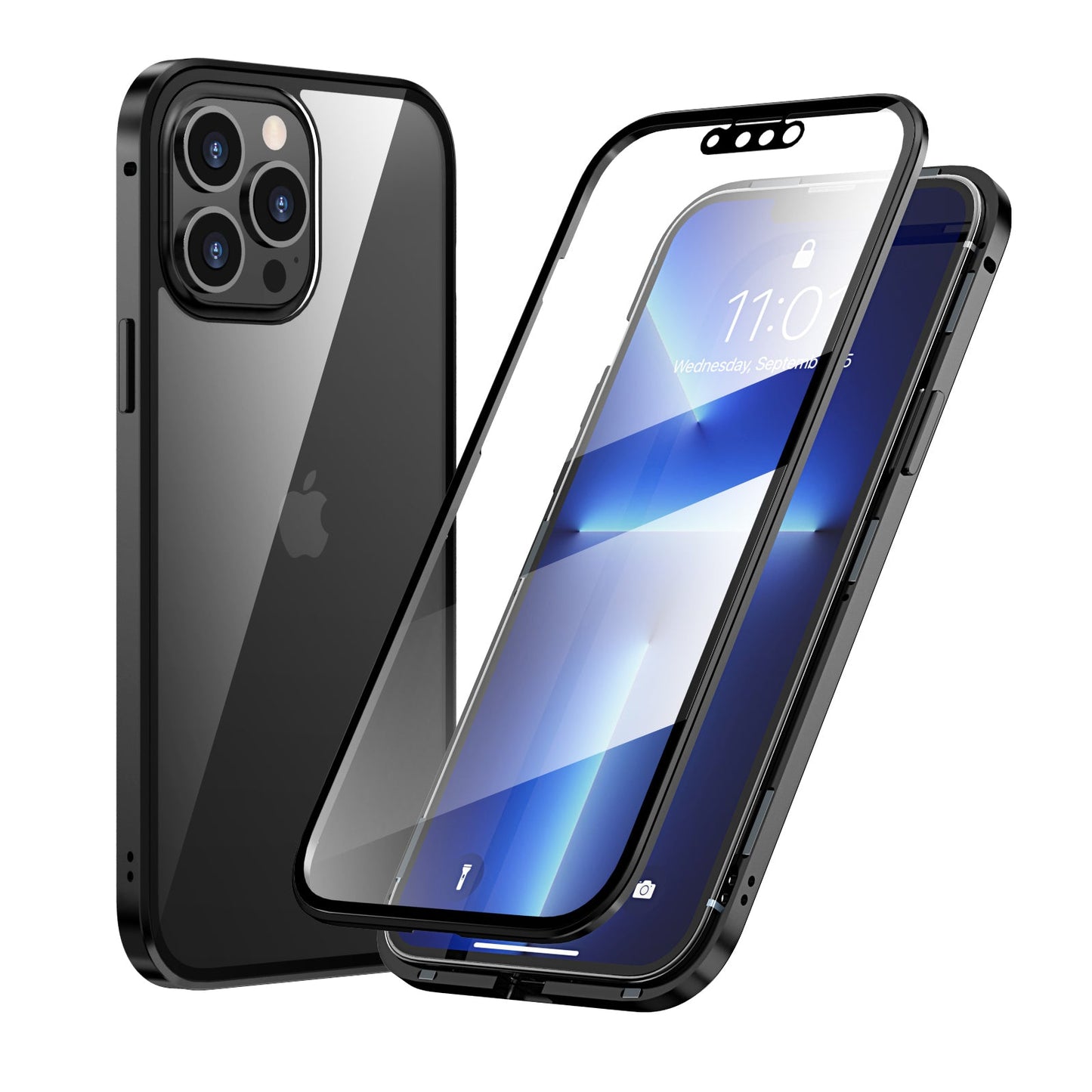 iPhone 13 Pro MAX Magnetic Adsorption Case 13 Mini High Clear Double Sided Tempered Glass Cover