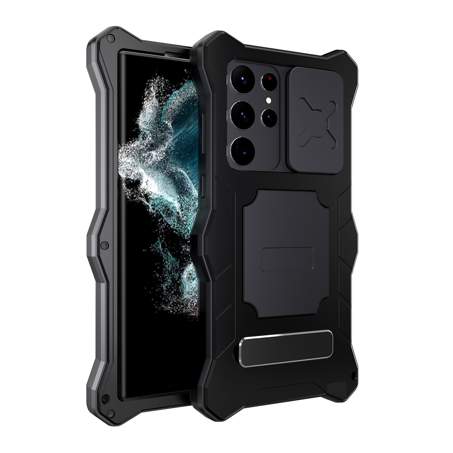 Luxury Samsung S22 Ultra Milit?ry Case Impact Resistant Bumper Galaxy S22 Plus Metal Silicone Slide Camera Lens Pretection Cover Phone Kickstand