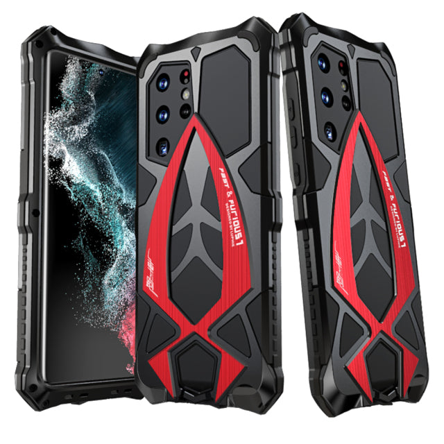 Cooles Samsung Galaxy S22 Ultra H¨¹lle Rennauto Schwerlast Robuste Abdeckung Metall R¨¹stung Case