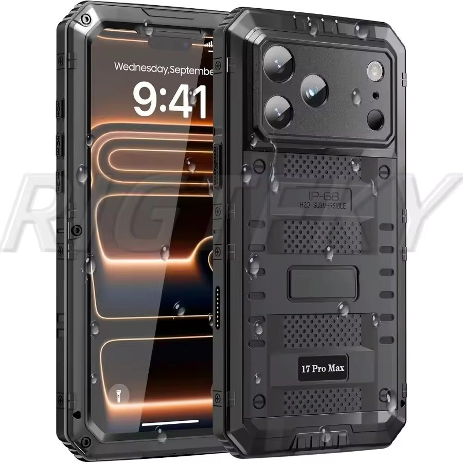IP68 Wasserdichte Hülle für iPhone 17 Pro Max 16 Plus 15 14 Air Heavy Duty Handyhülle Stoßfeste Metallabdeckung Gehärtetes Glas Displayschutzfolie
