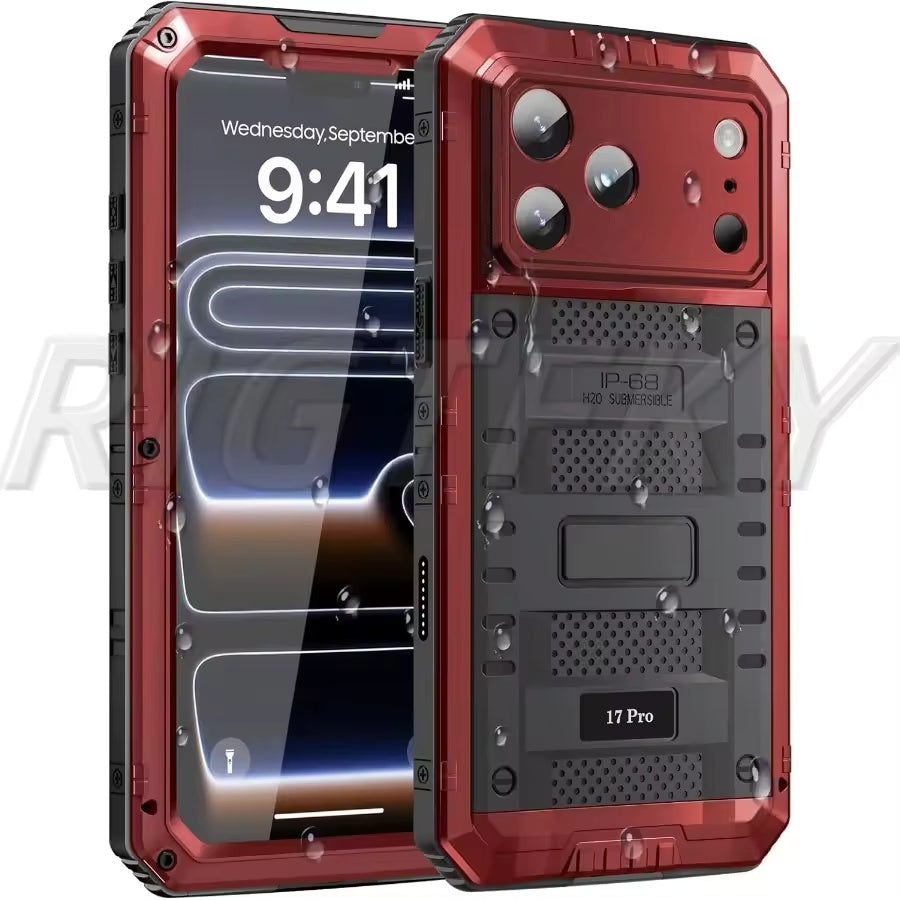 IP68 Wasserdichte Hülle für iPhone 17 Pro Max 16 Plus 15 14 Air Heavy Duty Handyhülle Stoßfeste Metallabdeckung Gehärtetes Glas Displayschutzfolie