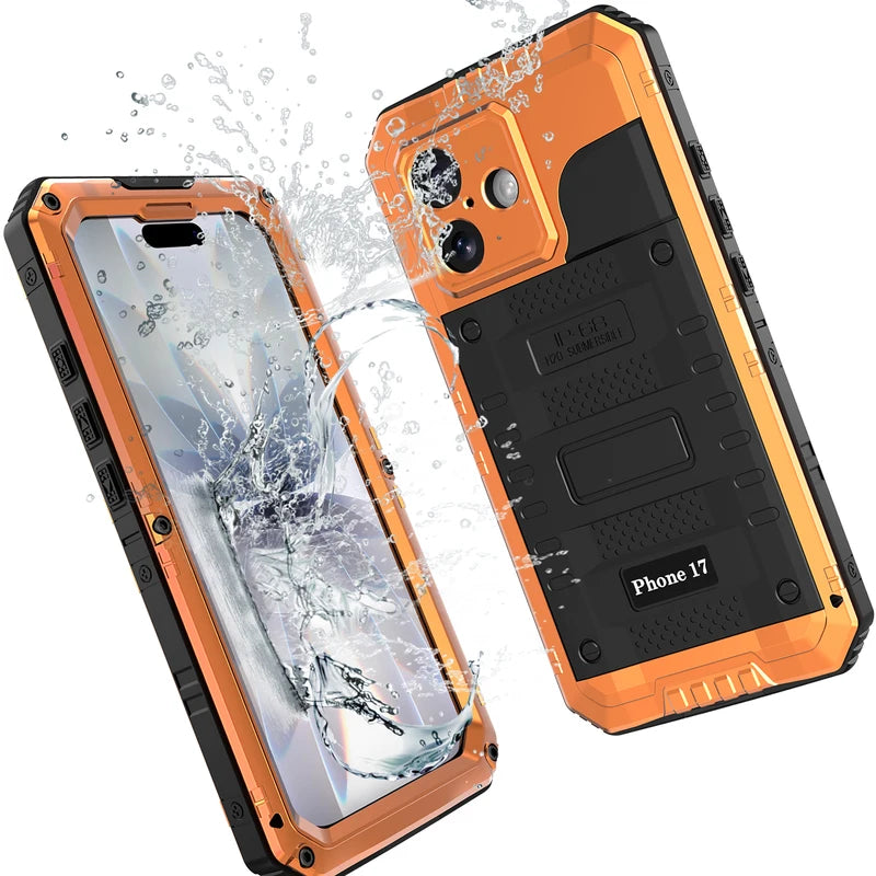 IP68 Wasserdichte Hülle für iPhone 17 Pro Max 16 Plus 15 14 Air Heavy Duty Handyhülle Stoßfeste Metallabdeckung Gehärtetes Glas Displayschutzfolie