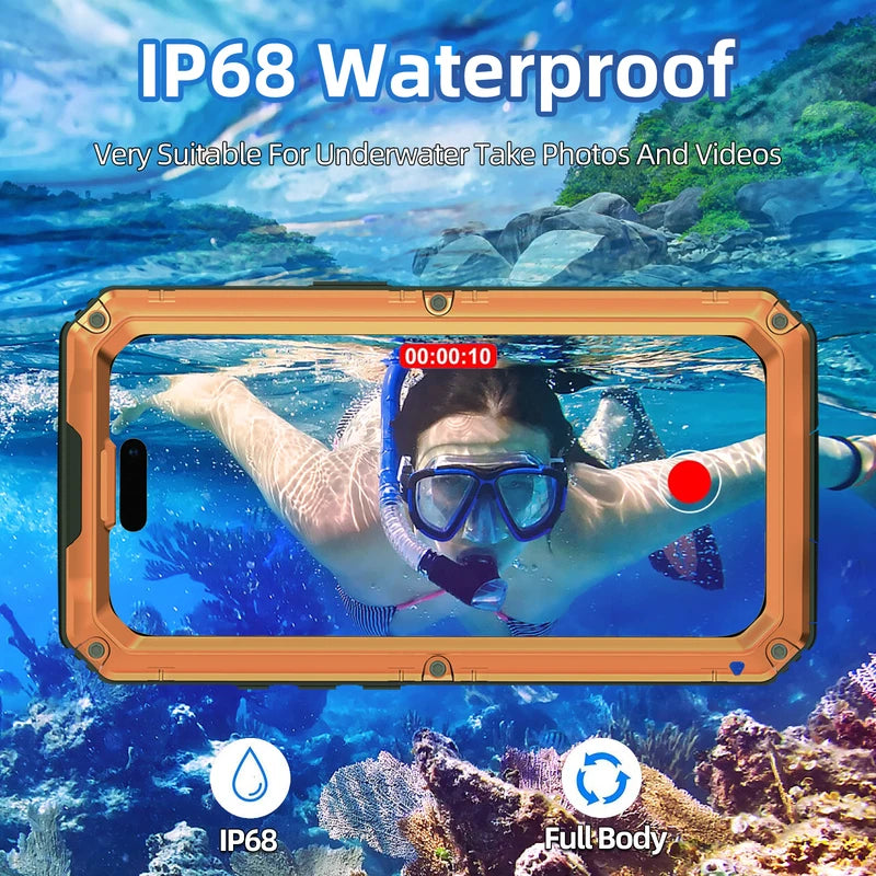 IP68 Wasserdichte Hülle für iPhone 17 Pro Max 16 Plus 15 14 Air Heavy Duty Handyhülle Stoßfeste Metallabdeckung Gehärtetes Glas Displayschutzfolie