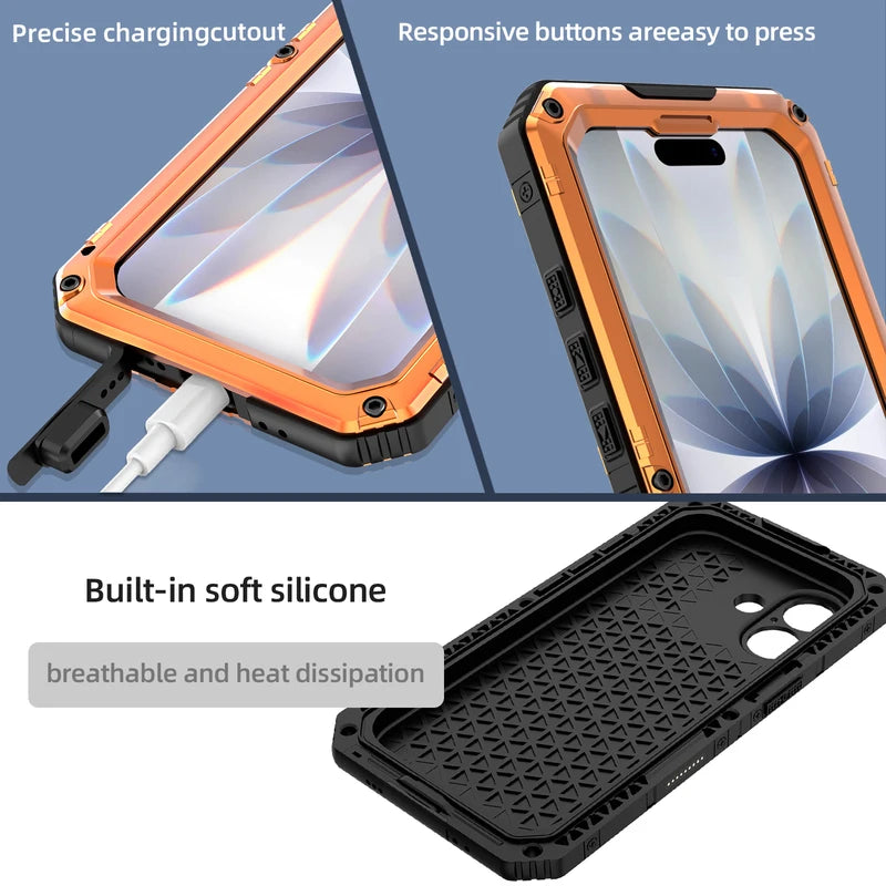 IP68 Wasserdichte Hülle für iPhone 17 Pro Max 16 Plus 15 14 Air Heavy Duty Handyhülle Stoßfeste Metallabdeckung Gehärtetes Glas Displayschutzfolie