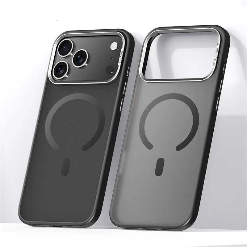 Luxury Magsafe Magnetic Case for iPhone 17 Air 17 Pro Max Alloy Lens Frame Matte Cover Translucent Hybrid Shockproof	
