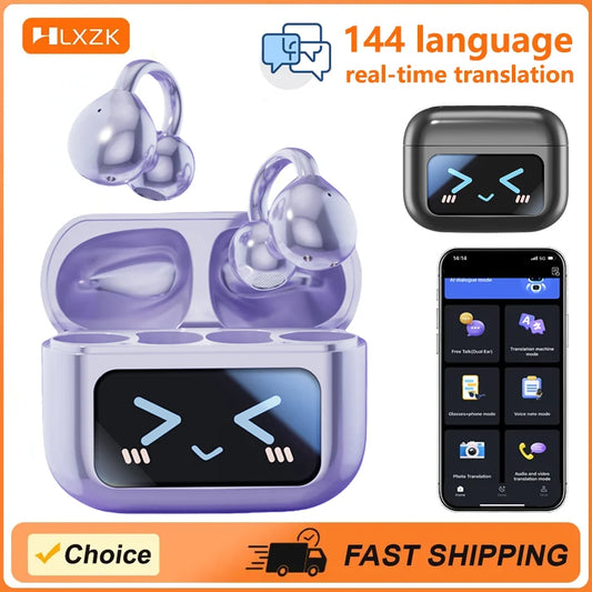 Wireless Bluetooth Earphone 144 Languages Real-Time AI Translation Headphones Touch Screen HiFi Audio Earbuds Sports Games Headset	