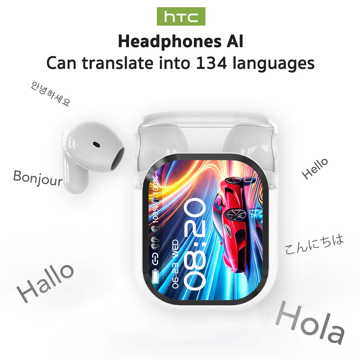 Bluetooth V6.0 AI Translator Earphones HTC NE20 Earbuds OWS LCD Touch Screen Sport Wireless Headset HD Stereo Sound Longlife-ShoptAI	
