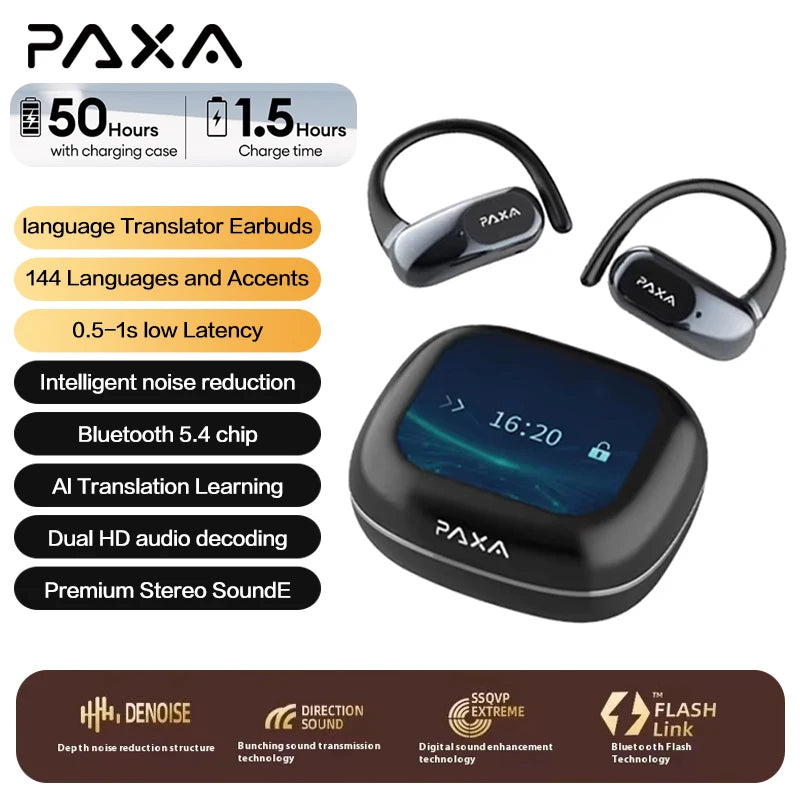 AI Real-time Translation Wireless Bluetooth 5.4 Earphones PAXA OpenAirUltra Hi-Fi HD Calling Headset Can Translate 144 languages-ShoptAI	