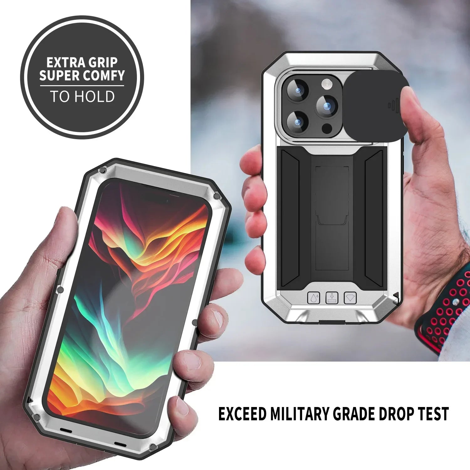 Aluminum Metal Case for iPhone Air 17 Pro Max 16e 16 15  Military Armor Shockproof Slide Lens Cover Heavy Duty Glass Screen Protector	