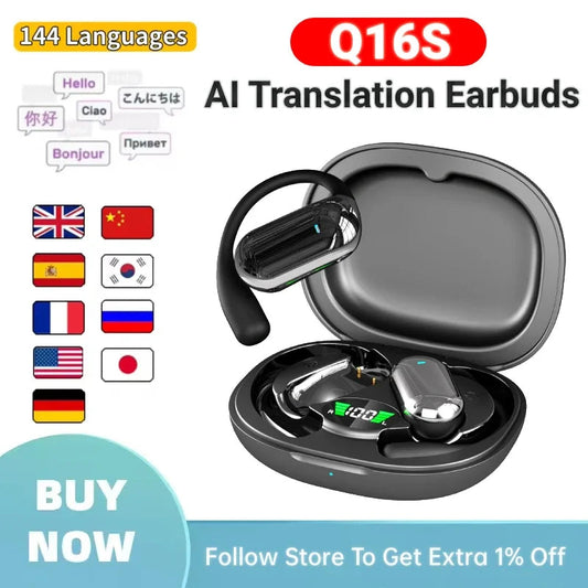 AI Translator Earbuds Real-Time Voice 144 Languages Instant Translation Noise Canceling Wireless Bluetooth Headphones-ShoptAI	