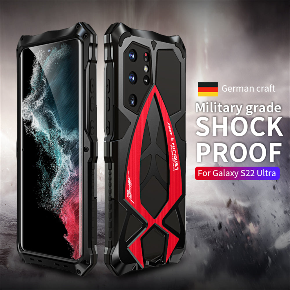 Cooles Samsung Galaxy S22 Ultra H¨¹lle Rennauto Schwerlast Robuste Abdeckung Metall R¨¹stung Case