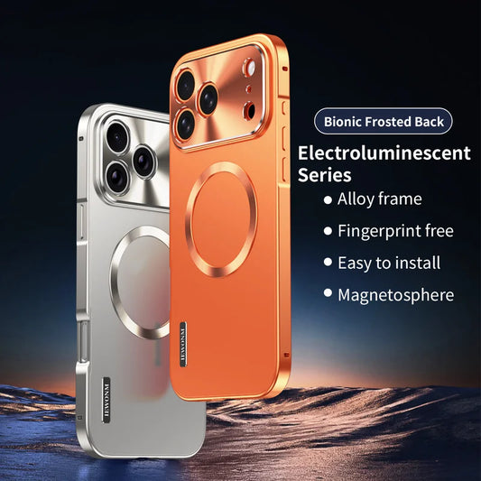 All Aluminum Metal Case for iPhone 17 Pro max Frame Magnetic Suction PC Frosted Backplate Phone Cover  Shockproof Ultra-Thin	