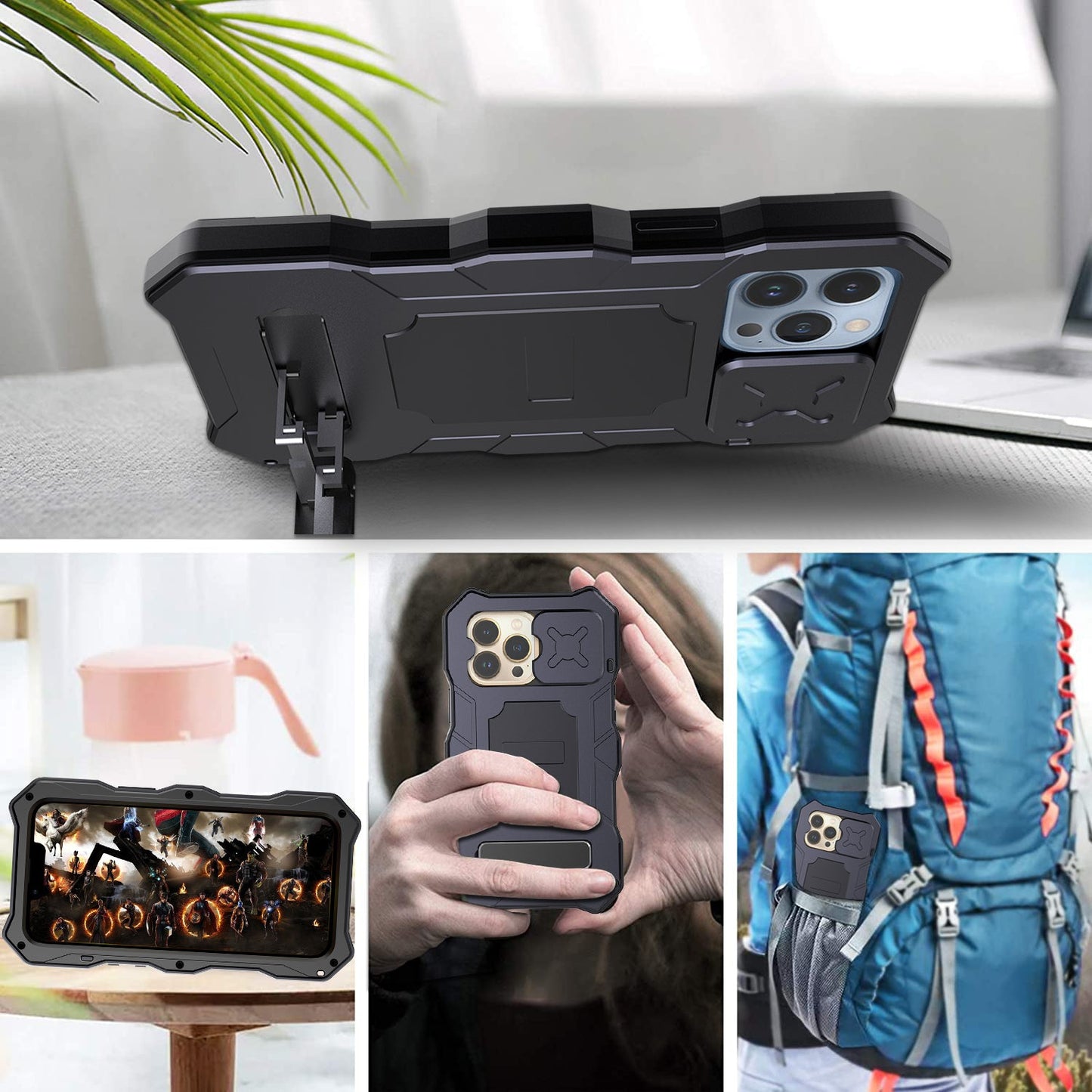 Apple iPhone 13 Pro Max Milit?r Handyh¨¹lle 12 Pro Rugged Armor Case Sto?stange Metall Gleiten Kameraschutz St?nder