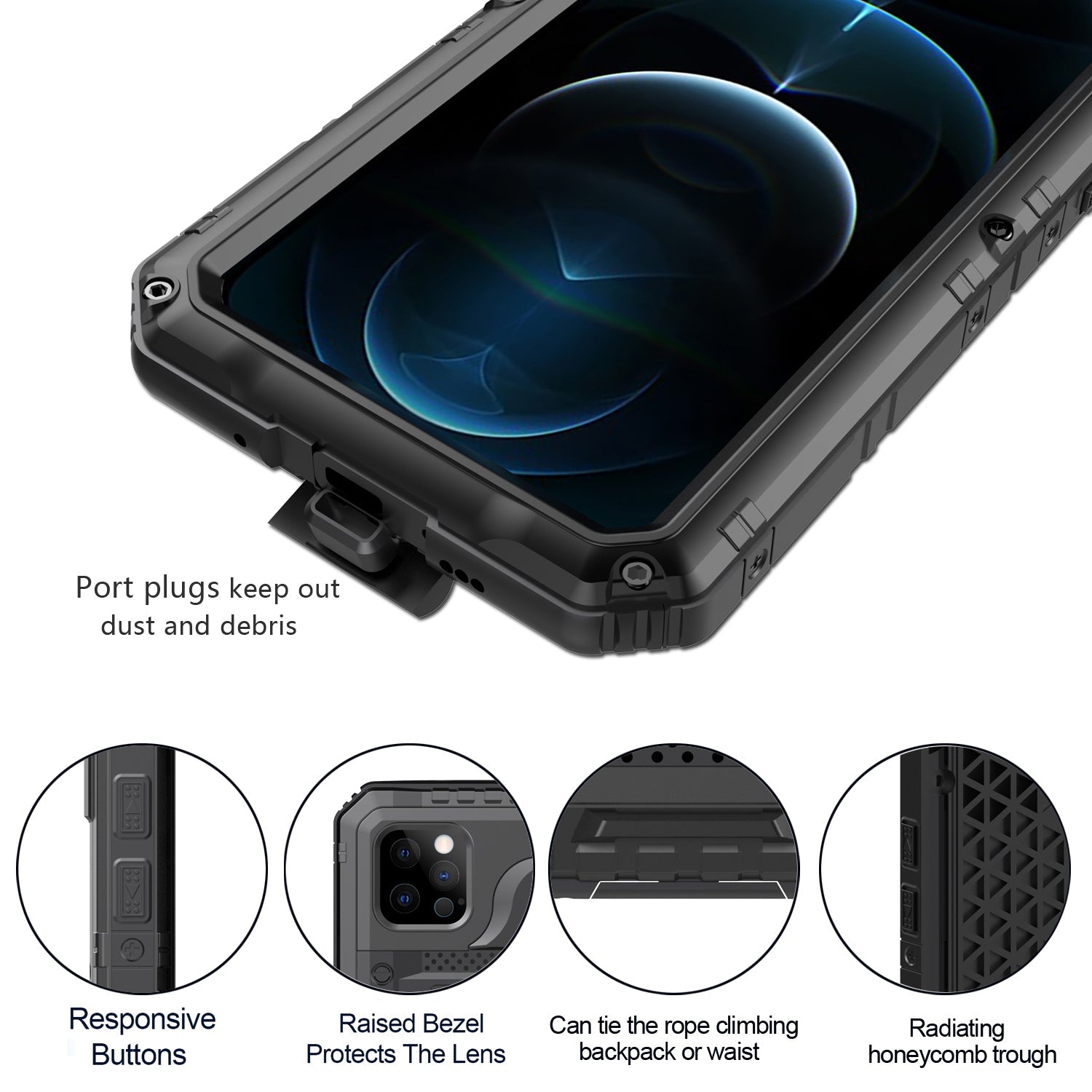 Luxury IP68 Waterproof Apple iPhone 12 Pro Max Gorilla Case Milit?ry Safeguard Outdoor Heavy Duty Metal Armor Cover