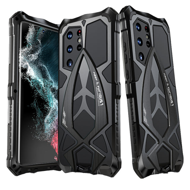 Cooles Samsung Galaxy S22 Ultra H¨¹lle Rennauto Schwerlast Robuste Abdeckung Metall R¨¹stung Case