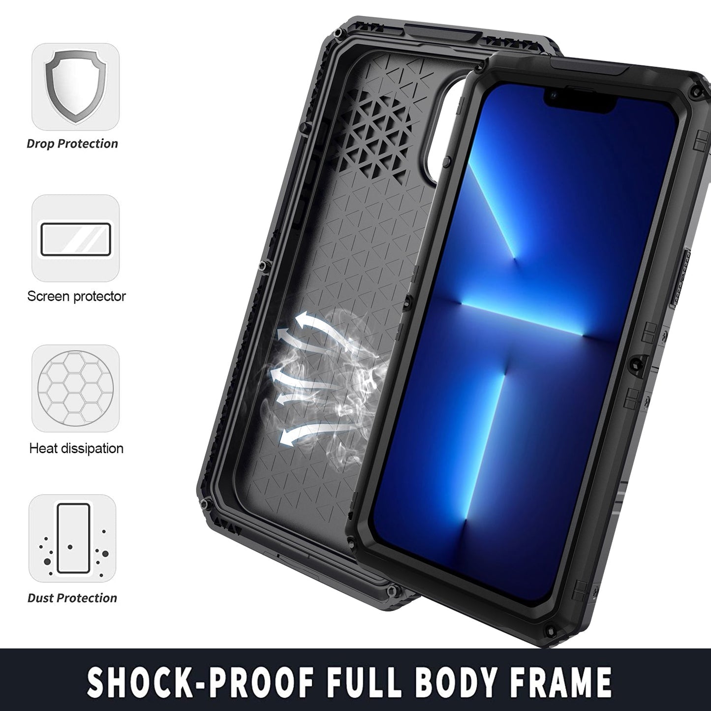 Luxury Outdoor iPhone 13 Pro Max Gorilla Case IP68 Waterproof Safeguard Heavy Duty Metal Armor Cover
